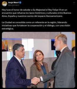 El posteo de Jorge Macri sobre su encuentro con el Rey Felipe VI: "Refuerza los lazos históricos y culturales entre Buenos Aires y España".